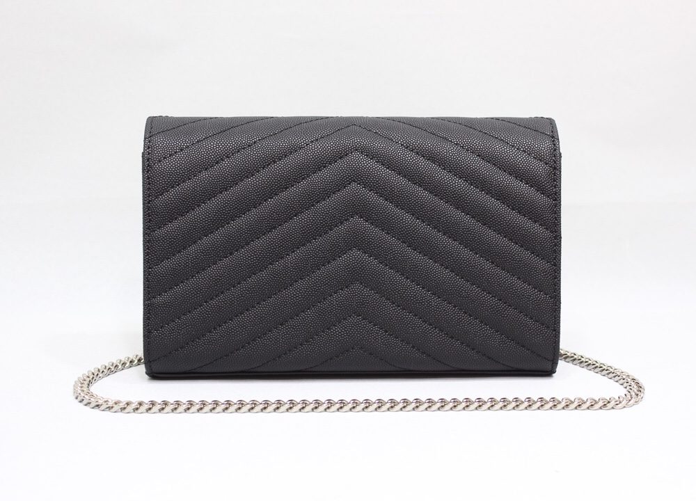 [REP 1:1] Saint Laurent Cassandre Matelassé Chain Wallet In Grain De Poudre Embossed Black For Women 8.8in/23cm YSL 377828BOW021000