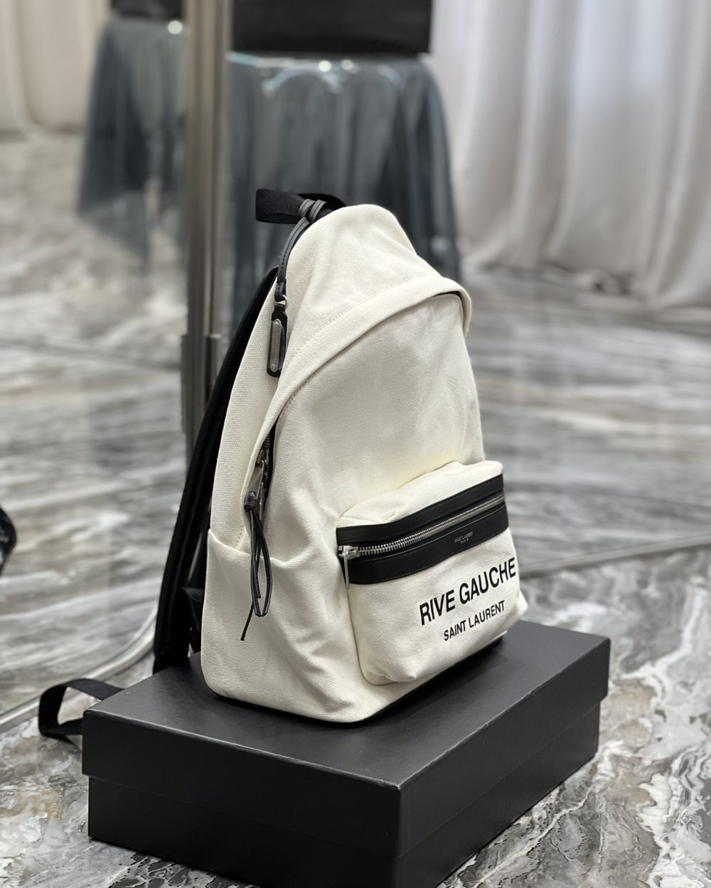 [REP 1:1] Saint Laurent City Backpack In Canvas Unisex For Women 13.8in/35cm White YSL