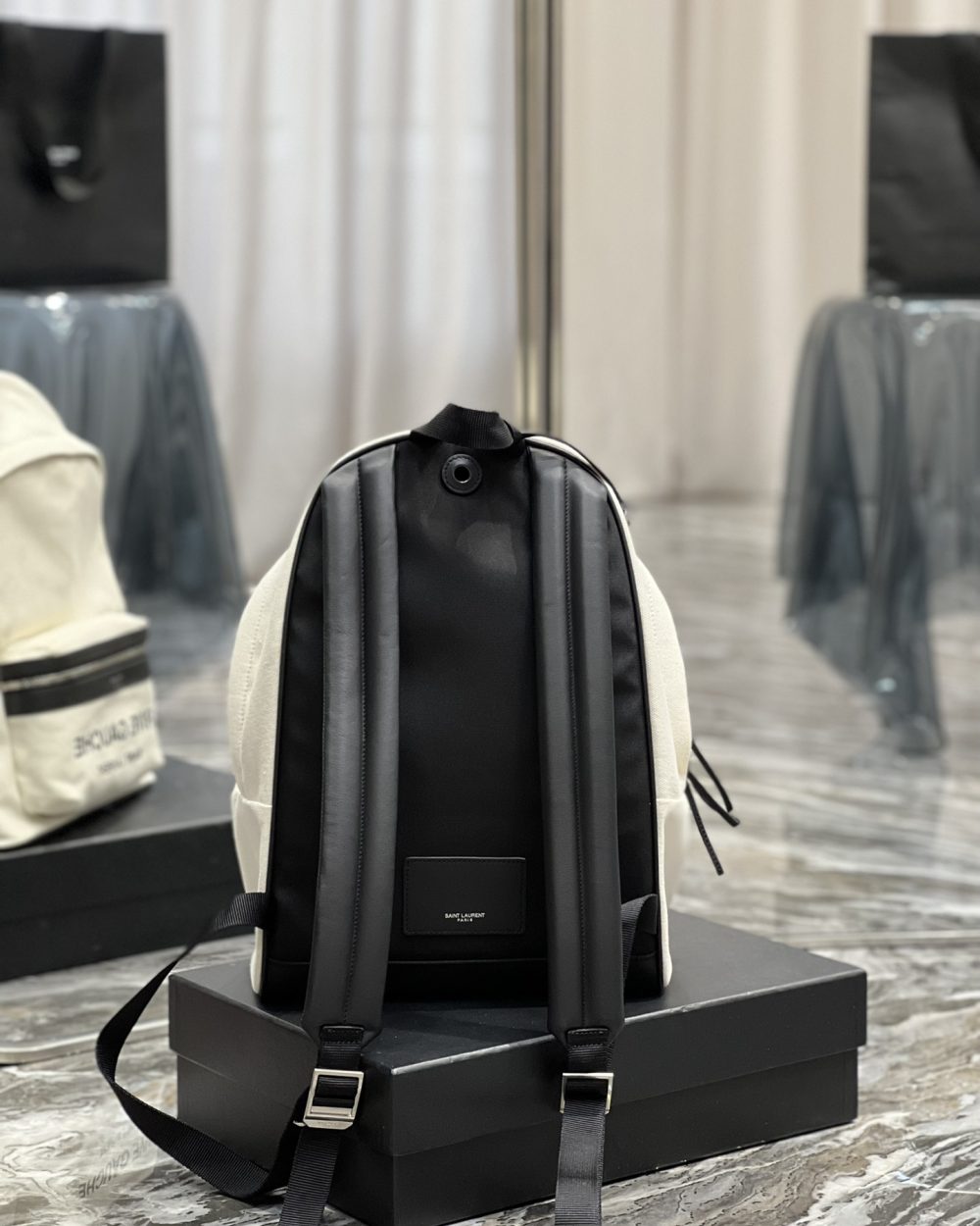 [REP 1:1] Saint Laurent City Backpack In Canvas Unisex For Women 13.8in/35cm White YSL