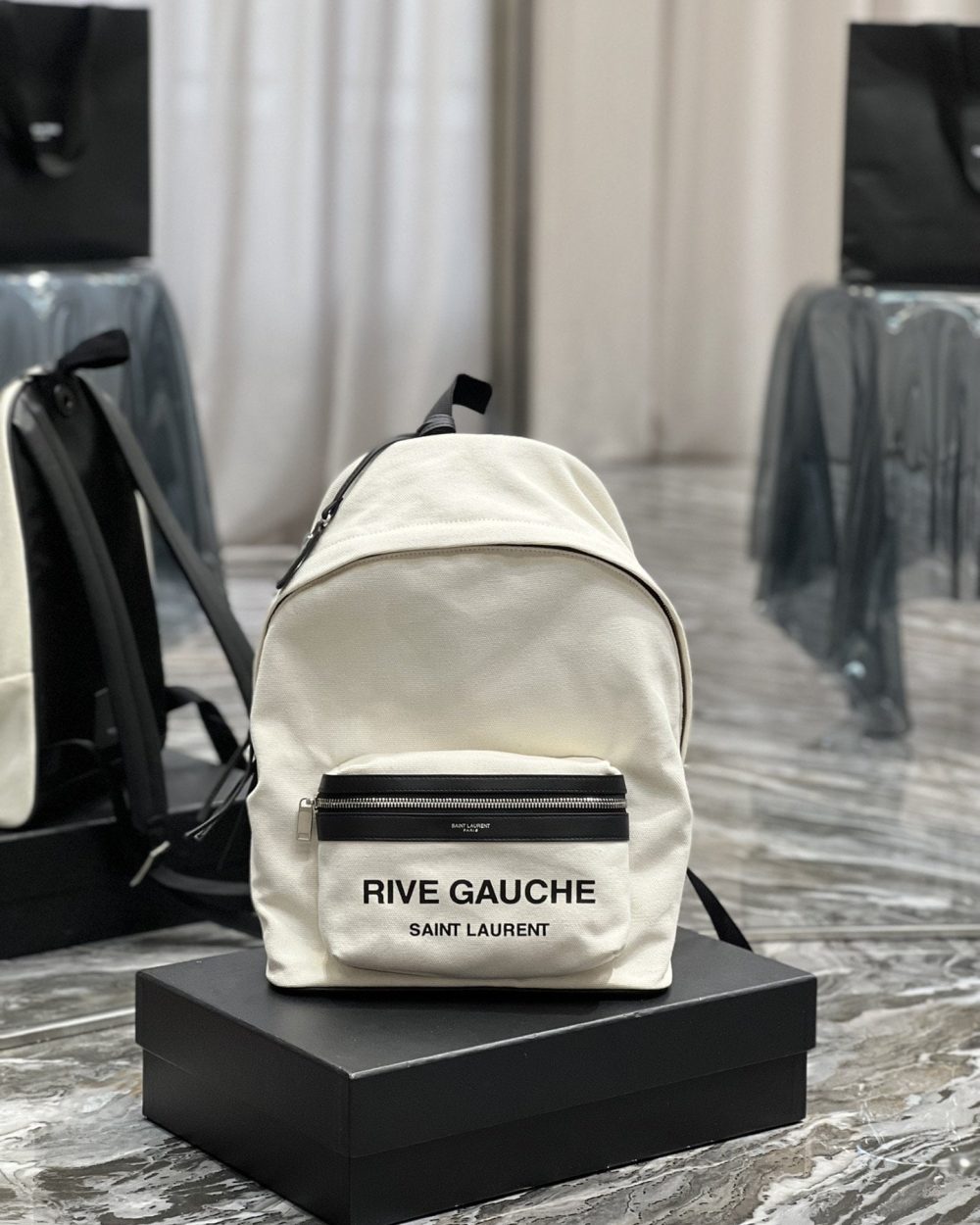 [REP 1:1] Saint Laurent City Backpack In Canvas Unisex For Women 13.8in/35cm White YSL