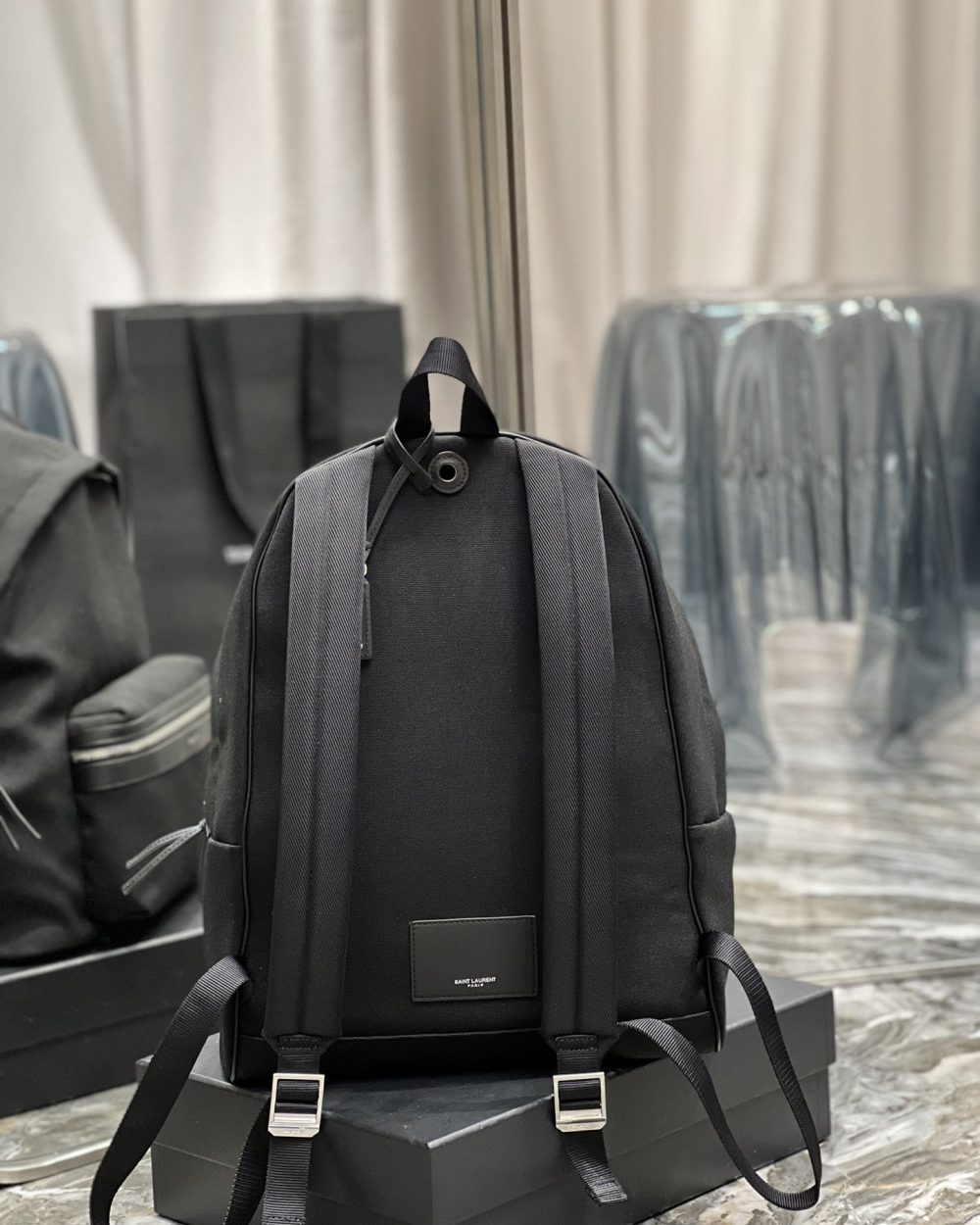 [REP 1:1] Saint Laurent City Backpack In Canvas Unisex For Women 15in/38cm Black YSL