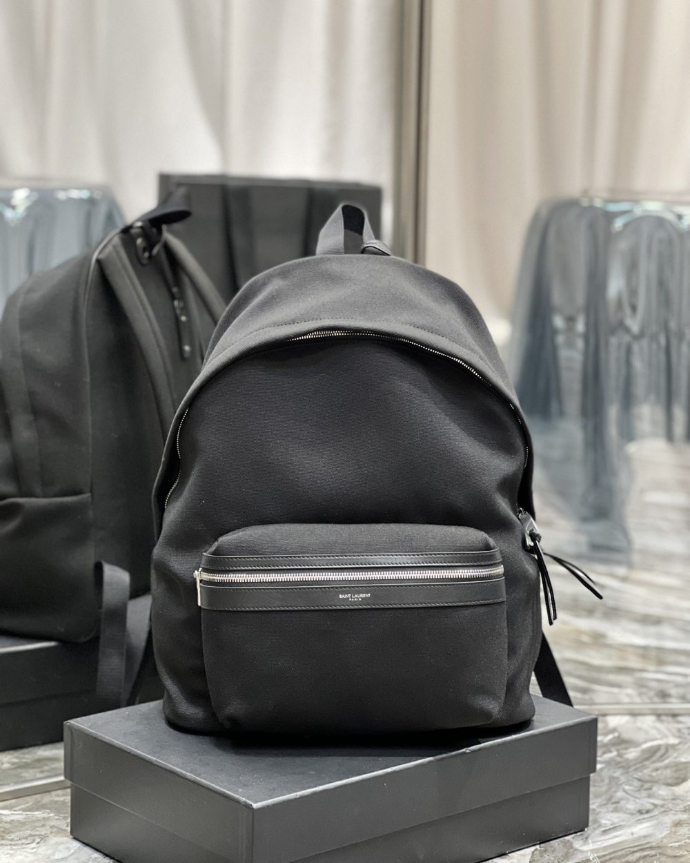 [REP 1:1] Saint Laurent City Backpack In Canvas Unisex For Women 15in/38cm Black YSL