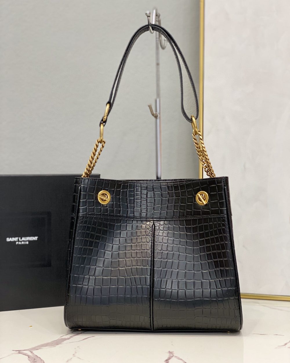 [REP 1:1] Saint Laurent Claude-Effect Tote Bag Black For Women 11in/28cm YSL 64028116J0W
