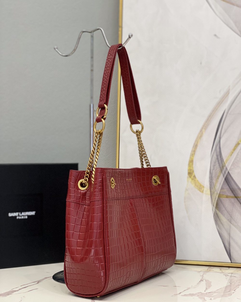 [REP 1:1] Saint Laurent Claude-Effect Tote Bag Red For Women 11in/28cm YSL 64028116J0W