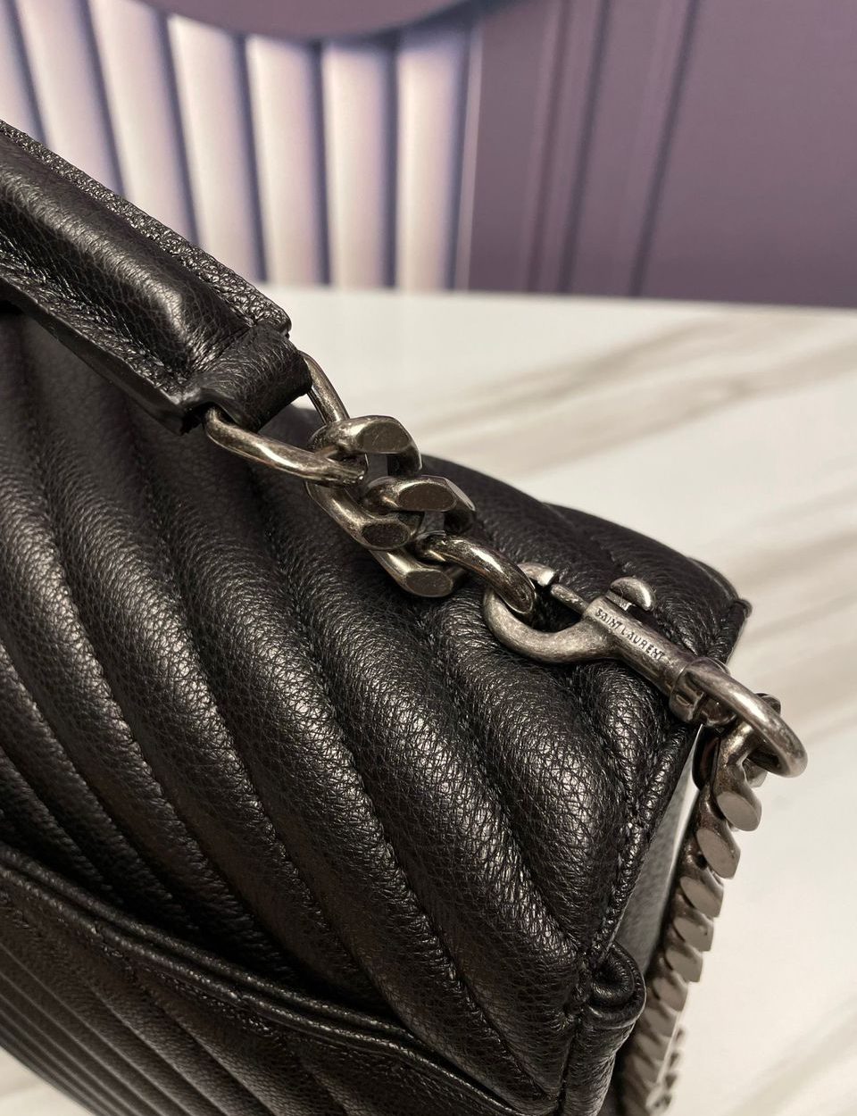 [REP 1:1] Saint Laurent College Large Chain Bag Black With Silver Toned Hardware For Women 12.6in/32cm YSL 600278BRM041000
