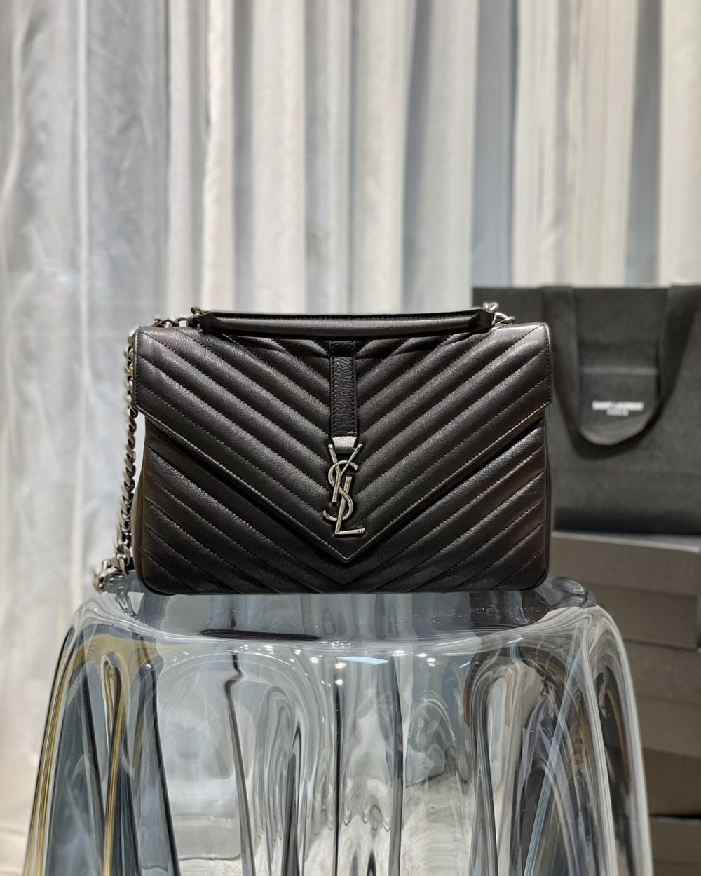 [REP 1:1] Saint Laurent College Large Chain Bag Black With Silver TonedHardware For Women 12.6in/32cm YSL 600278BRM041000