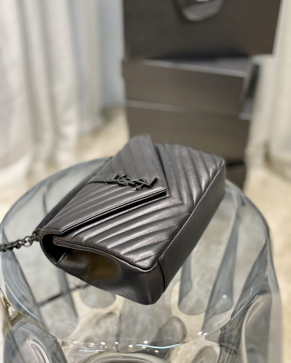 [REP 1:1] Saint Laurent College Medium Chain Bag Black Metal Toned Hardware For Women 9.4in/24cm YSL 600279BRM081000