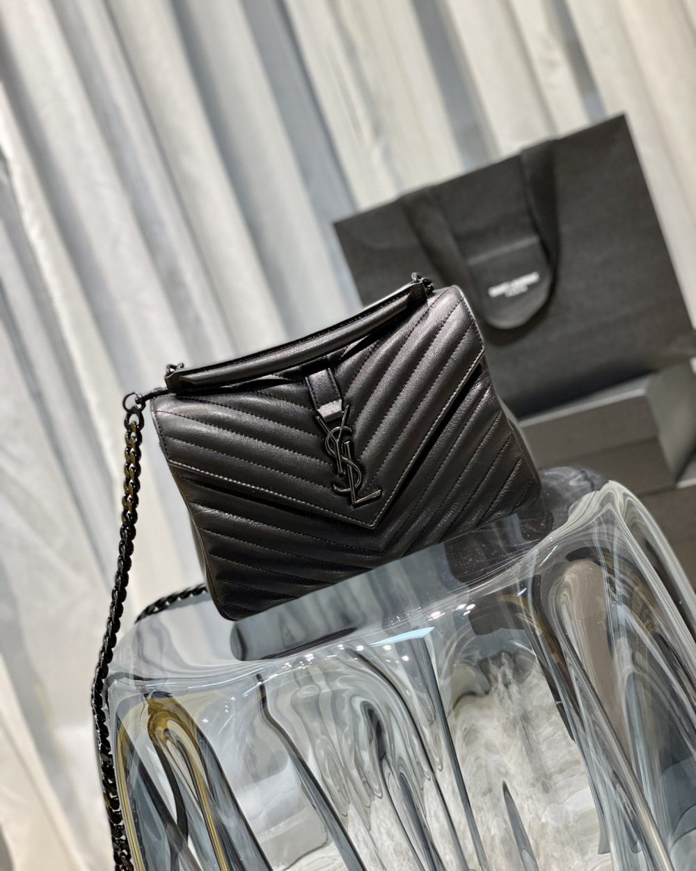 [REP 1:1] Saint Laurent College Medium Chain Bag Black Metal Toned Hardware For Women 9.4in/24cm YSL 600279BRM081000
