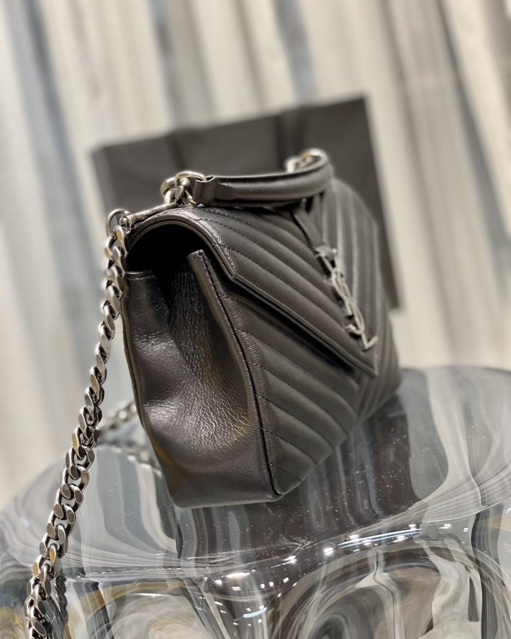 [REP 1:1] Saint Laurent College Medium Chain Bag Black Silver Toned Hardware For Women 9.4in/24cm YSL 600279BRM041000