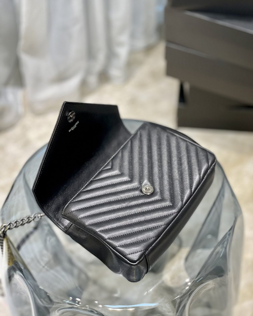 [REP 1:1] Saint Laurent College Medium Chain Bag Black Silver Toned Hardware For Women 9.4in/24cm YSL 600279BRM041000