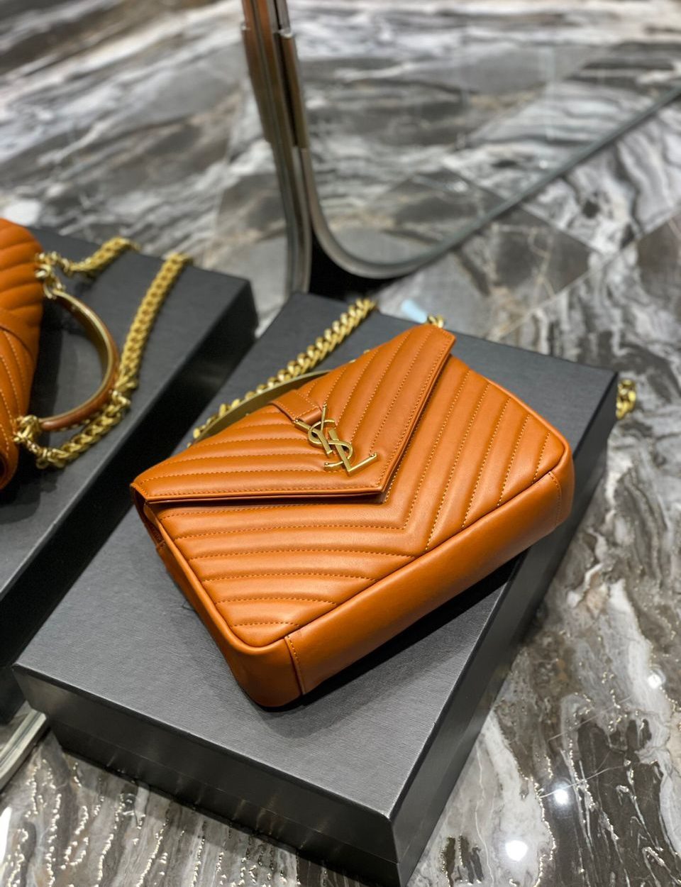 [REP 1:1] Saint Laurent College Medium Chain Bag Brown Gold Toned Hardware For Women 9.4in/24cm YSL 600279BRM076309