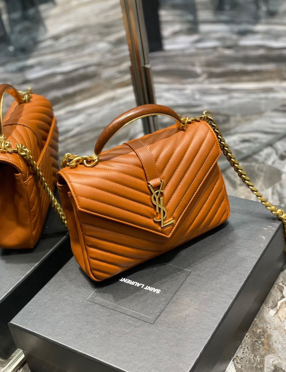 [REP 1:1] Saint Laurent College Medium Chain Bag Brown Gold Toned Hardware For Women 9.4in/24cm YSL 600279BRM076309