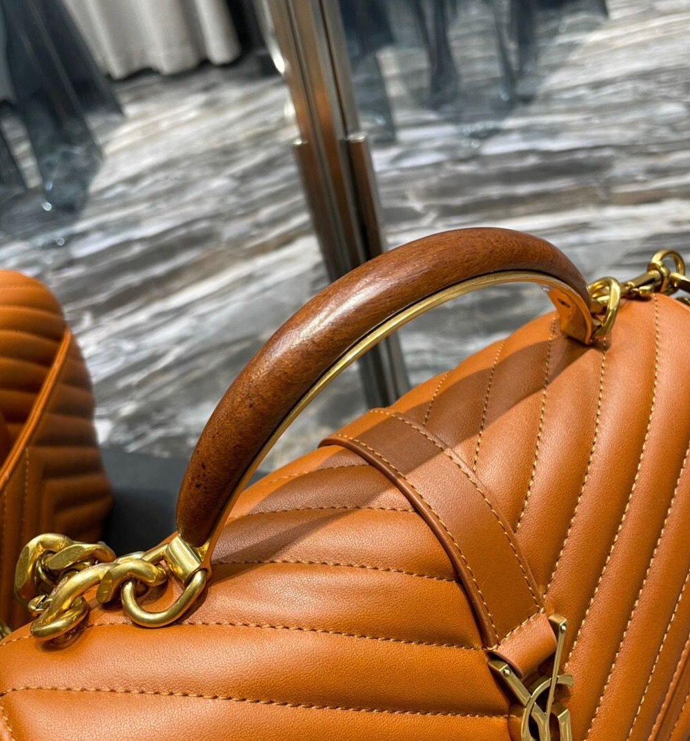 [REP 1:1] Saint Laurent College Medium Chain Bag Brown Gold Toned Hardware For Women 9.4in/24cm YSL 600279BRM076309