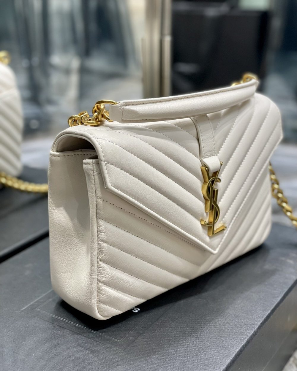 [REP 1:1] Saint Laurent College Medium Chain Bag White Gold Toned Hardware For Women 9.4in/24cm YSL 600279BRM079207