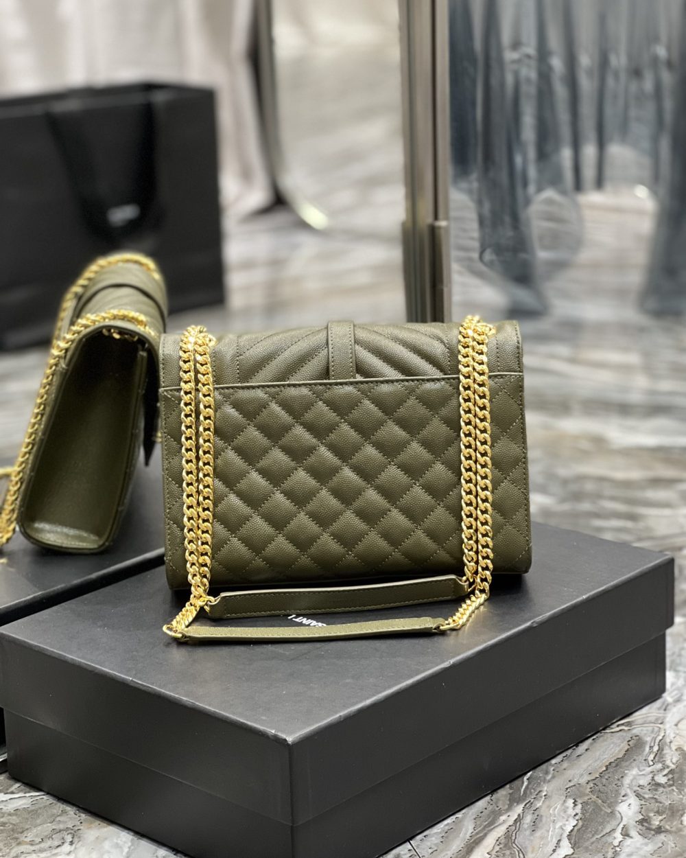 [REP 1:1] Saint Laurent Envelope Medium Chain Bag Dark Green For Women, Women's Bags 9.4in/24cm YSL
