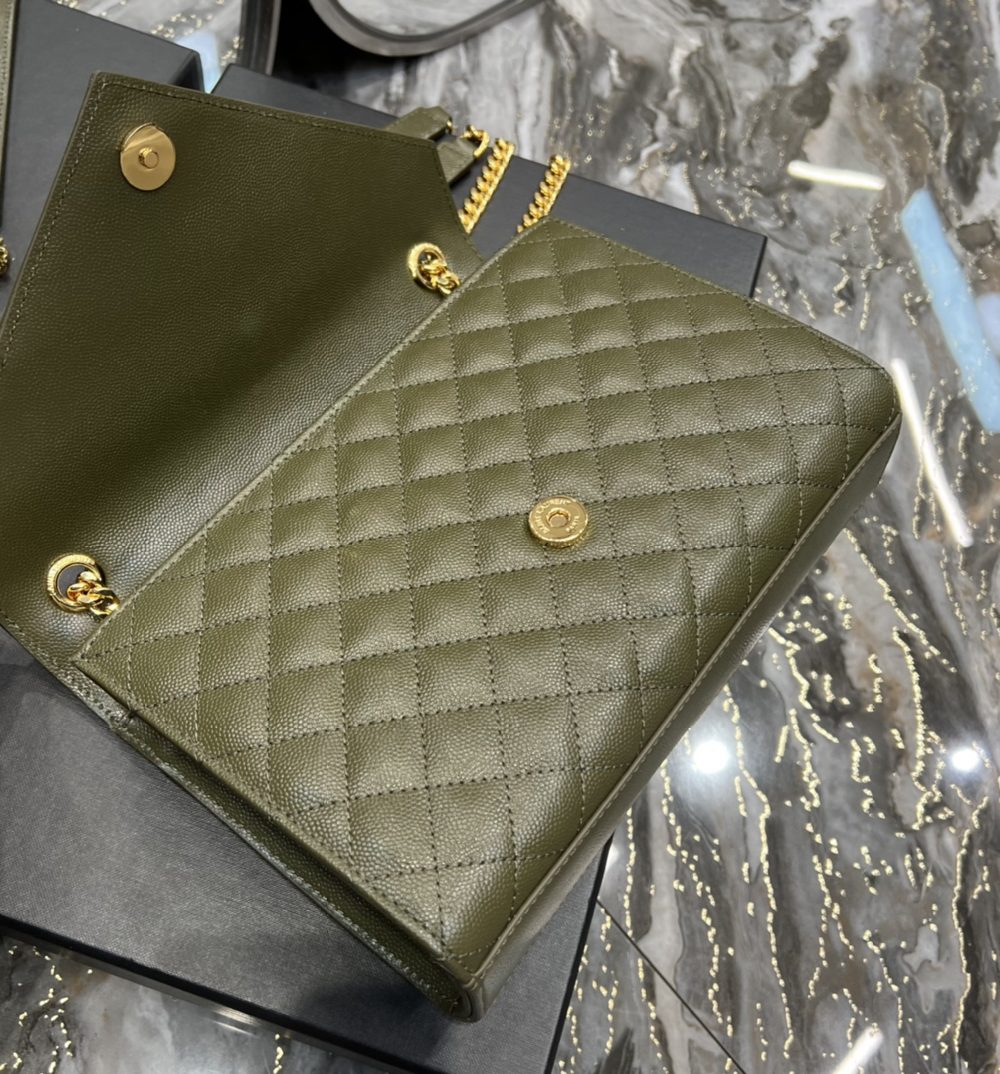 [REP 1:1] Saint Laurent Envelope Medium Chain Bag Dark Green For Women, Women's Bags 9.4in/24cm YSL