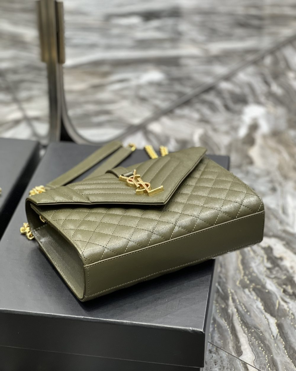 [REP 1:1] Saint Laurent Envelope Medium Chain Bag Dark Green For Women, Women's Bags 9.4in/24cm YSL