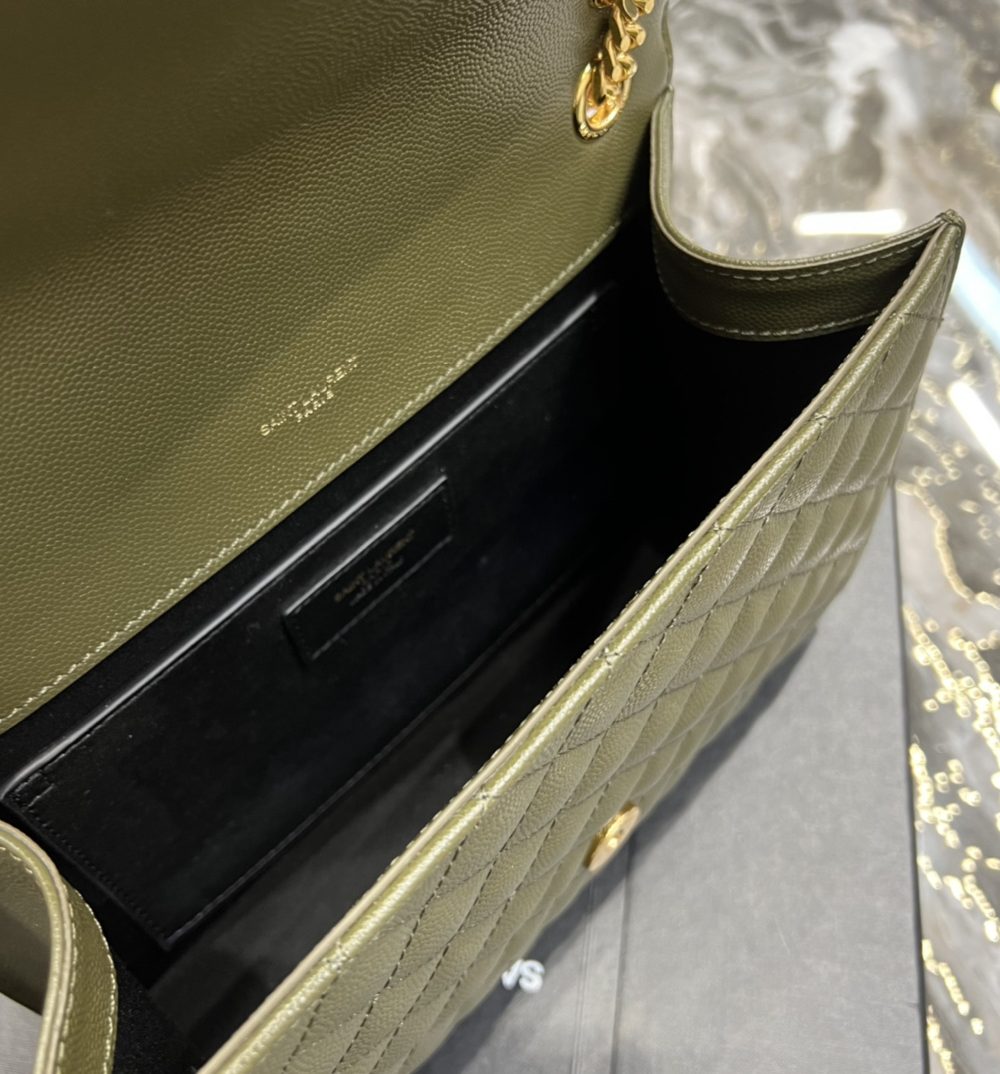 [REP 1:1] Saint Laurent Envelope Medium Chain Bag Dark Green For Women, Women's Bags 9.4in/24cm YSL