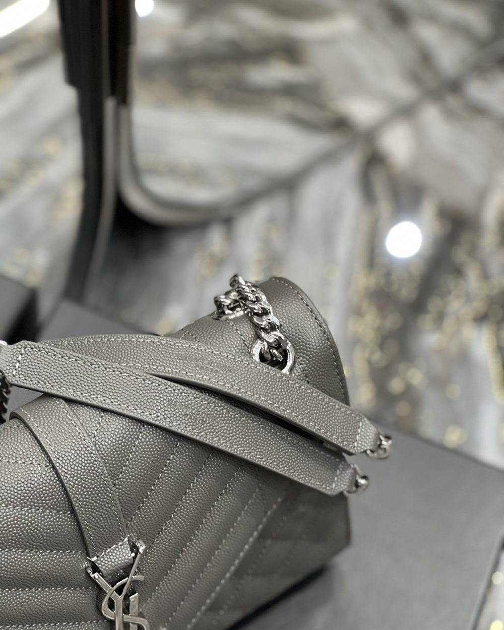 [REP 1:1] Saint Laurent Envelope Medium Chain Bag Dark Grey For Women, Women's Bags 9.4in/24cm YSL