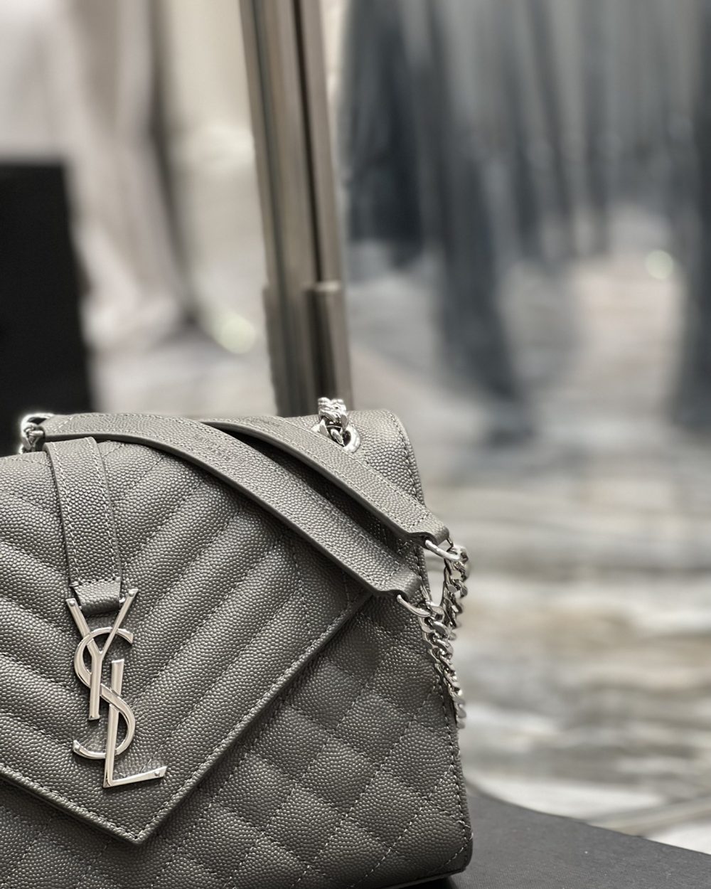 [REP 1:1] Saint Laurent Envelope Medium Chain Bag Dark Grey For Women, Women's Bags 9.4in/24cm YSL