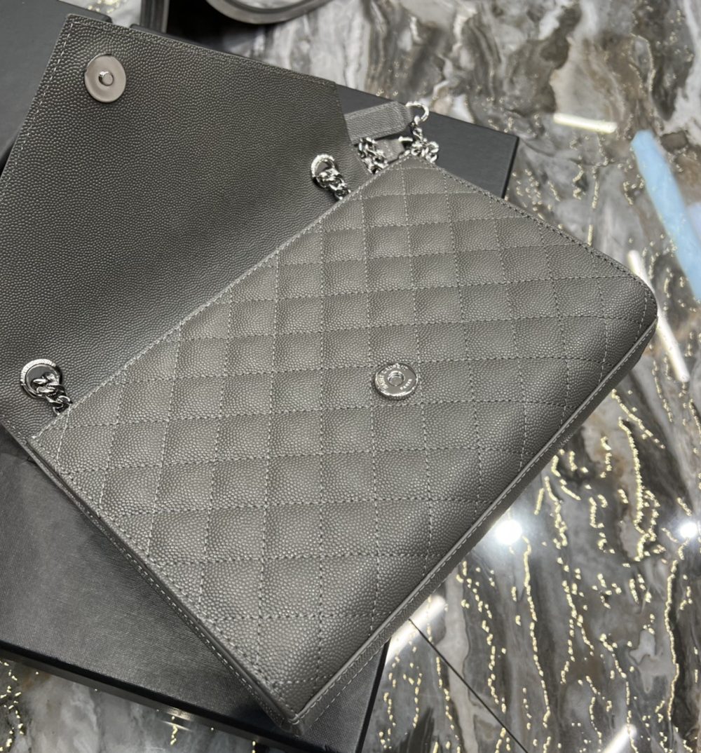 [REP 1:1] Saint Laurent Envelope Medium Chain Bag Dark Grey For Women, Women's Bags 9.4in/24cm YSL