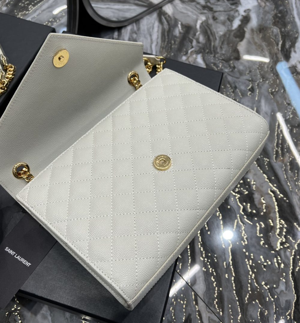 [REP 1:1] Saint Laurent Envelope Medium Chain Bag White For Women, Women's Bags 9.4in/24cm YSL