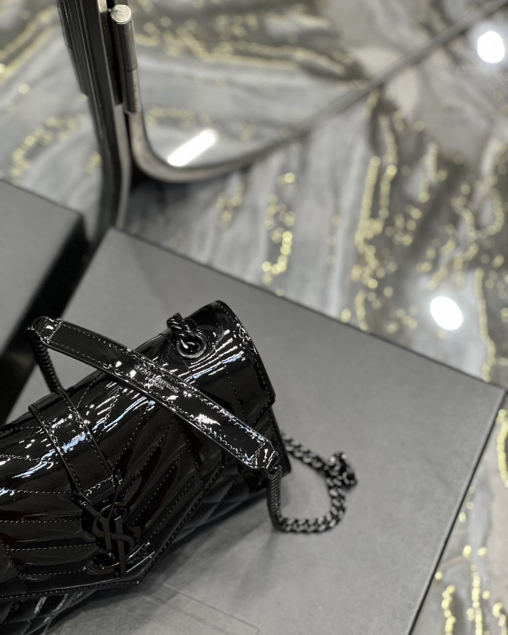 [REP 1:1] Saint Laurent Envelope Small Bag Black In Mix Matelassé Grain De Poudre Embossed Material For Women 8.2in/21cm YSL