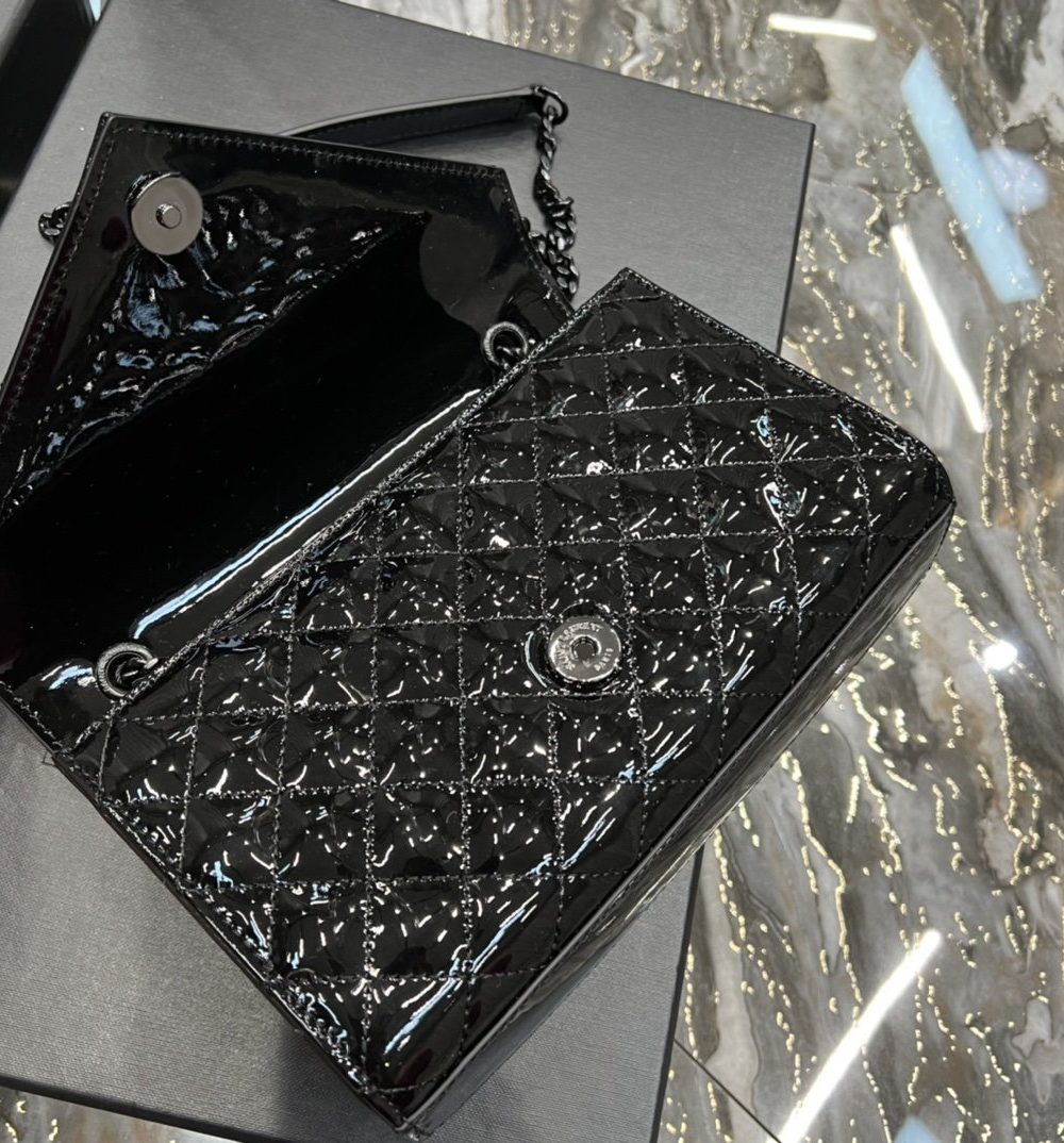 [REP 1:1] Saint Laurent Envelope Small Bag Black In Mix Matelassé Grain De Poudre Embossed Material For Women 8.2in/21cm YSL