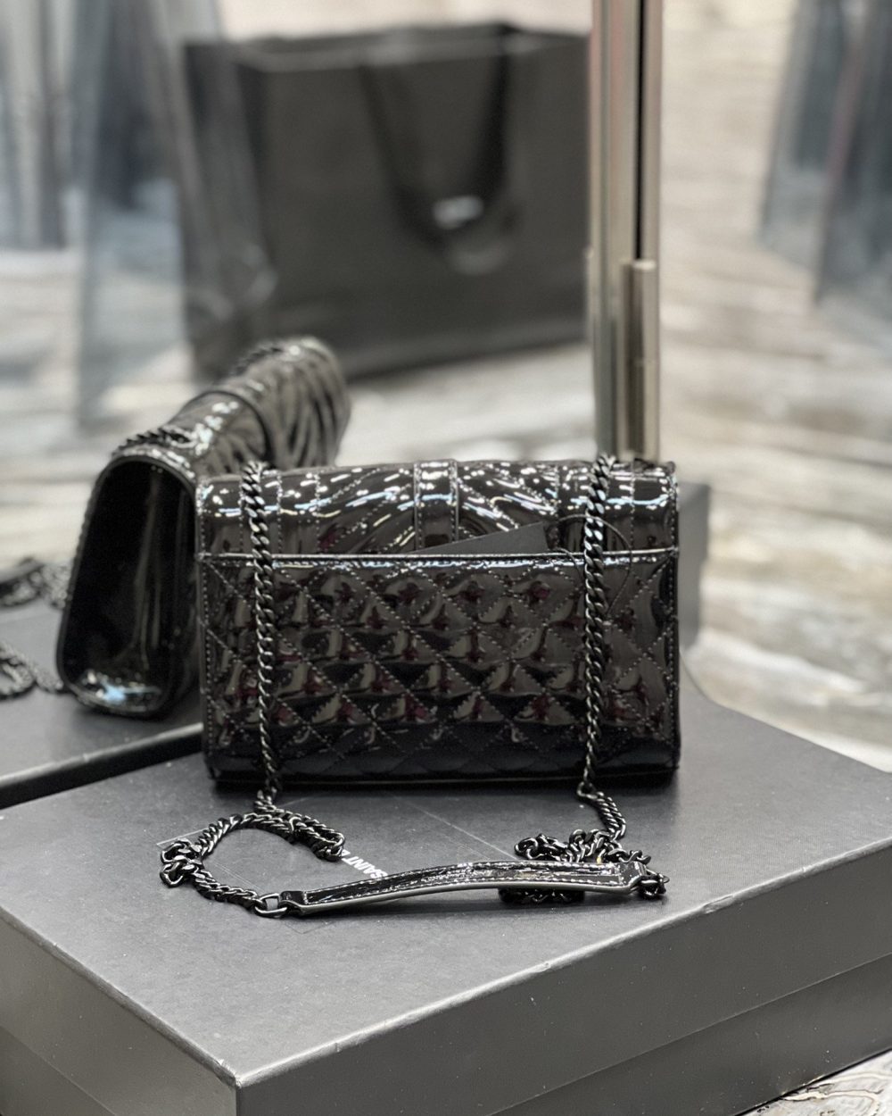 [REP 1:1] Saint Laurent Envelope Small Bag Black In Mix Matelassé Grain De Poudre Embossed Material For Women 8.2in/21cm YSL