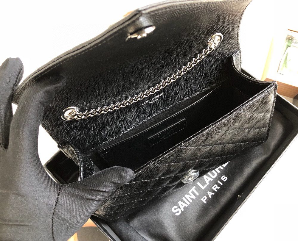 [REP 1:1] Saint Laurent Envelope Small Bag In Mix Matelassé Grain De Poudre Black For Women 8.2in/21cm YSL 600195BOW921000