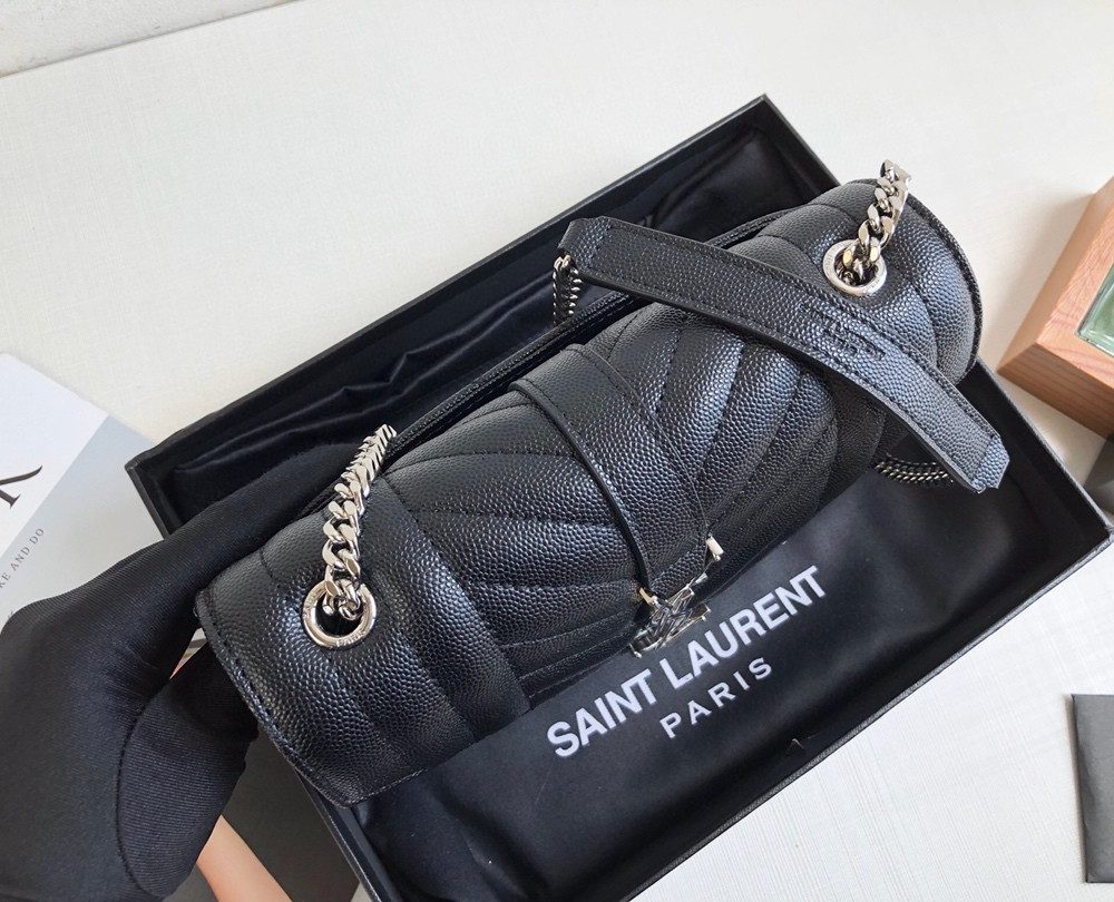 [REP 1:1] Saint Laurent Envelope Small Bag In Mix Matelassé Grain De Poudre Black For Women 8.2in/21cm YSL 600195BOW921000