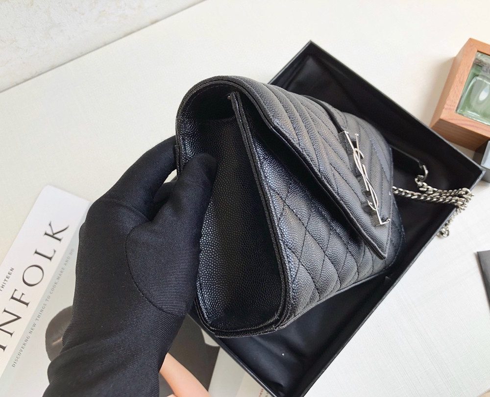 [REP 1:1] Saint Laurent Envelope Small Bag In Mix Matelassé Grain De Poudre Black For Women 8.2in/21cm YSL 600195BOW921000