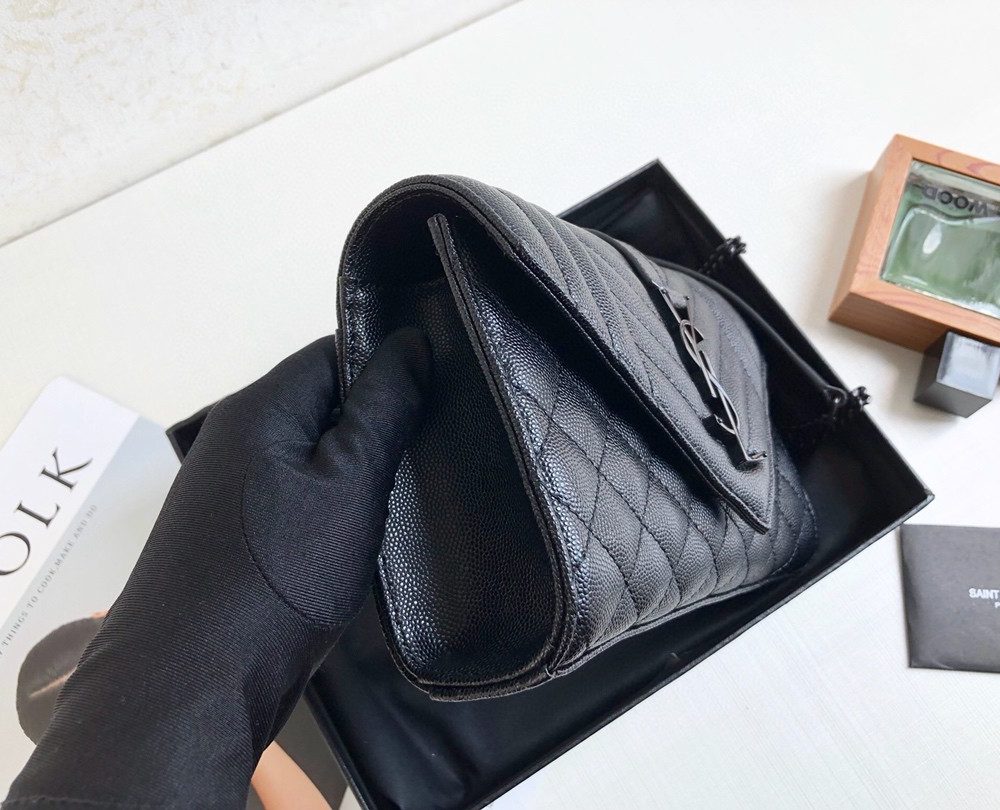 [REP 1:1] Saint Laurent Envelope Small Bag In Mix Matelassé Grain De Poudre Black For Women 8.2in/21cm YSL 600195BOW981000