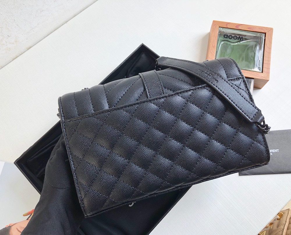 [REP 1:1] Saint Laurent Envelope Small Bag In Mix Matelassé Grain De Poudre Black For Women 8.2in/21cm YSL 600195BOW981000
