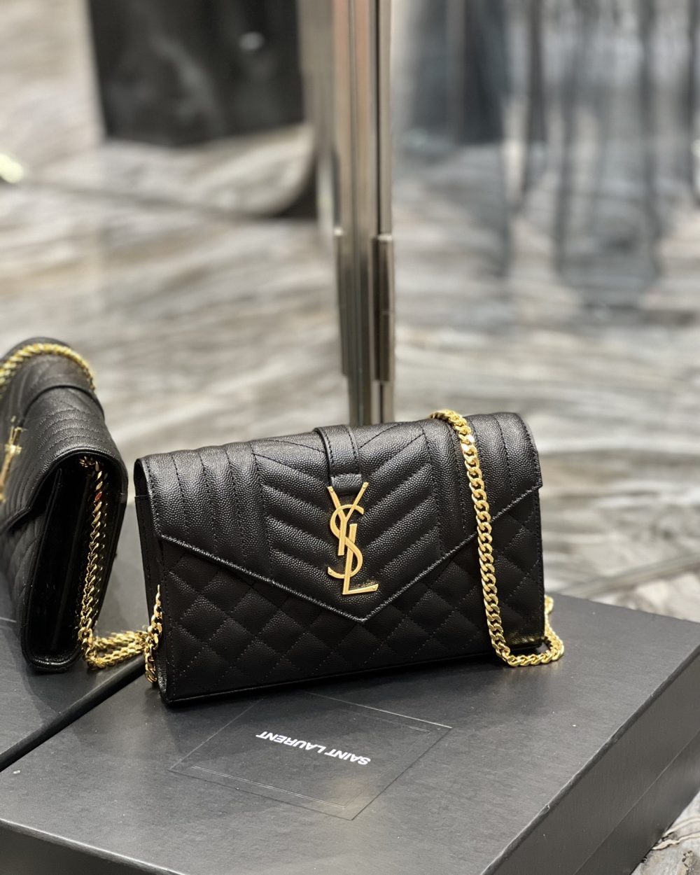 [REP 1:1] Saint Laurent Envelope Small Chain Bag Black For Women, Women's Bags 8.6in/22cm YSL