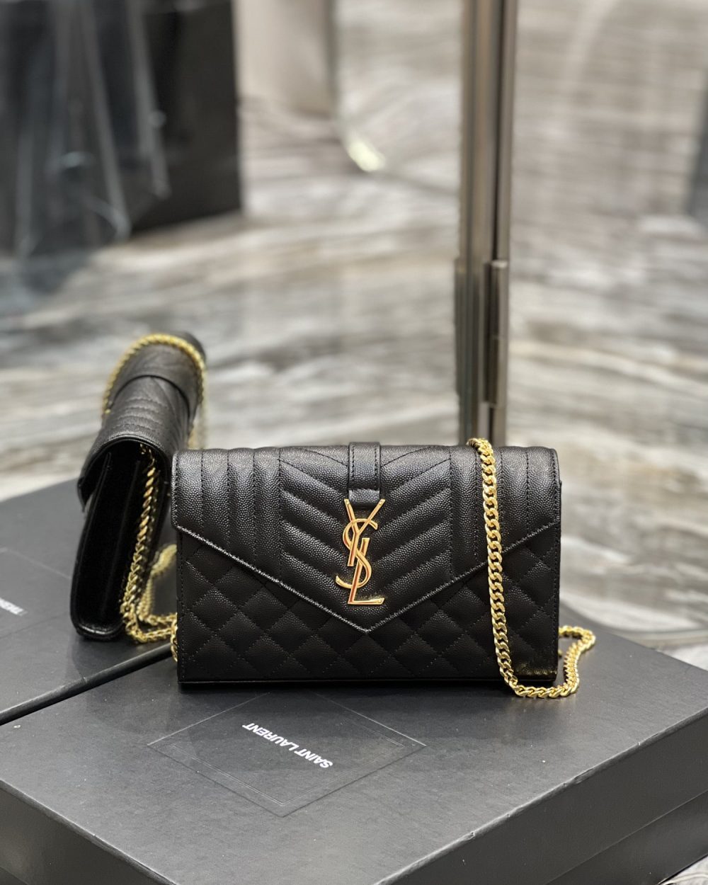 [REP 1:1] Saint Laurent Envelope Small Chain Bag Black For Women, Women's Bags 8.6in/22cm YSL