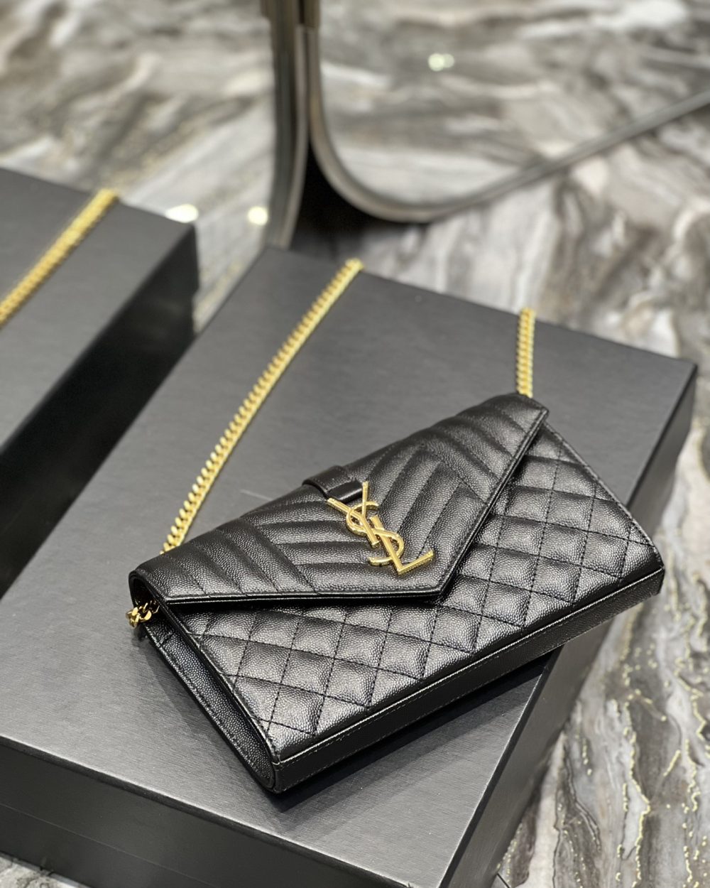 [REP 1:1] Saint Laurent Envelope Small Chain Bag Black For Women, Women's Bags 8.6in/22cm YSL