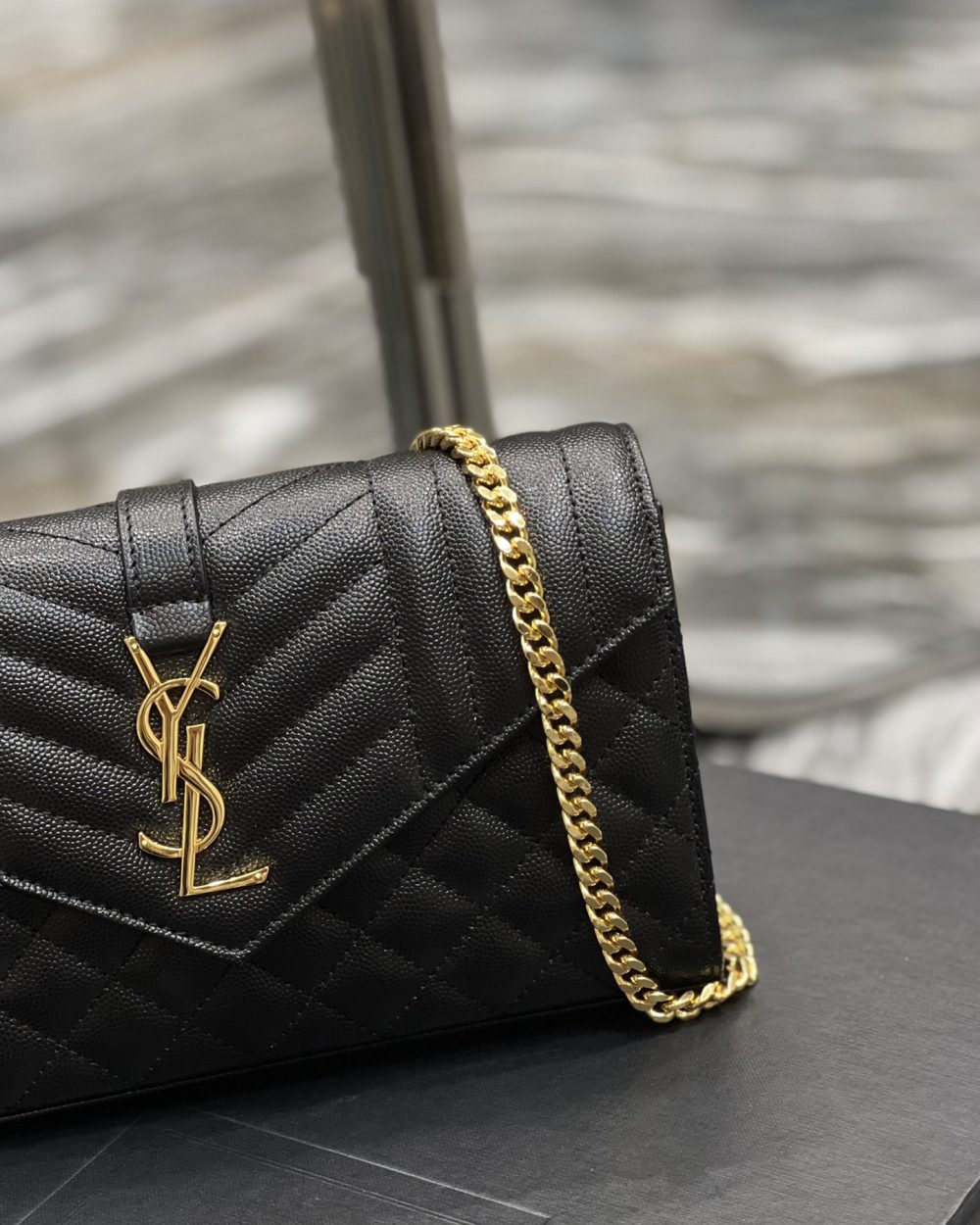 [REP 1:1] Saint Laurent Envelope Small Chain Bag Black For Women, Women's Bags 8.6in/22cm YSL