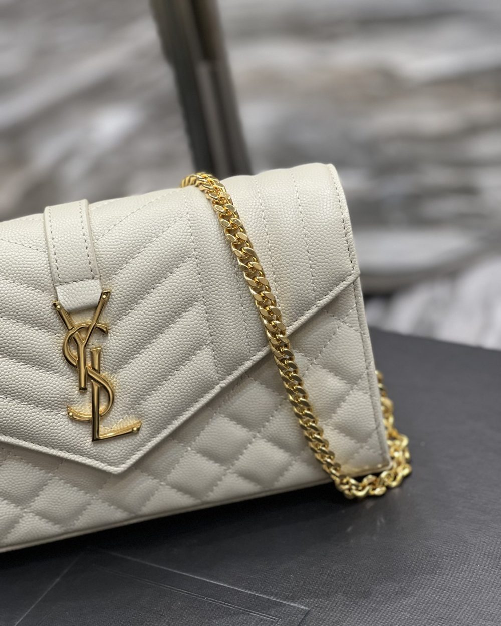 [REP 1:1] Saint Laurent Envelope Small Chain Bag White For Women, Women's Bags 8.6in/22cm YSL