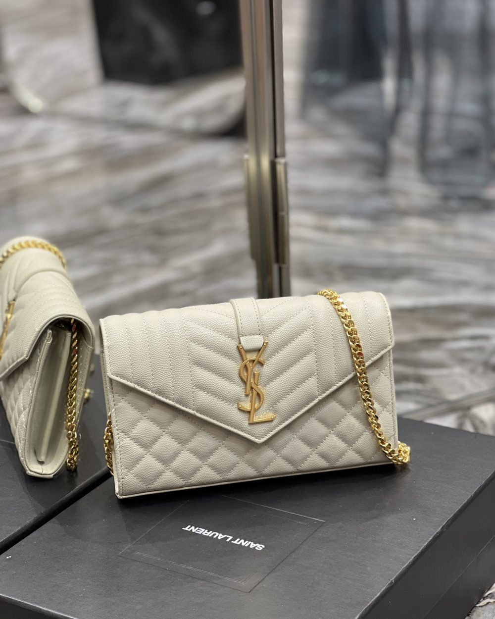 [REP 1:1] Saint Laurent Envelope Small Chain Bag White For Women, Women's Bags 8.6in/22cm YSL