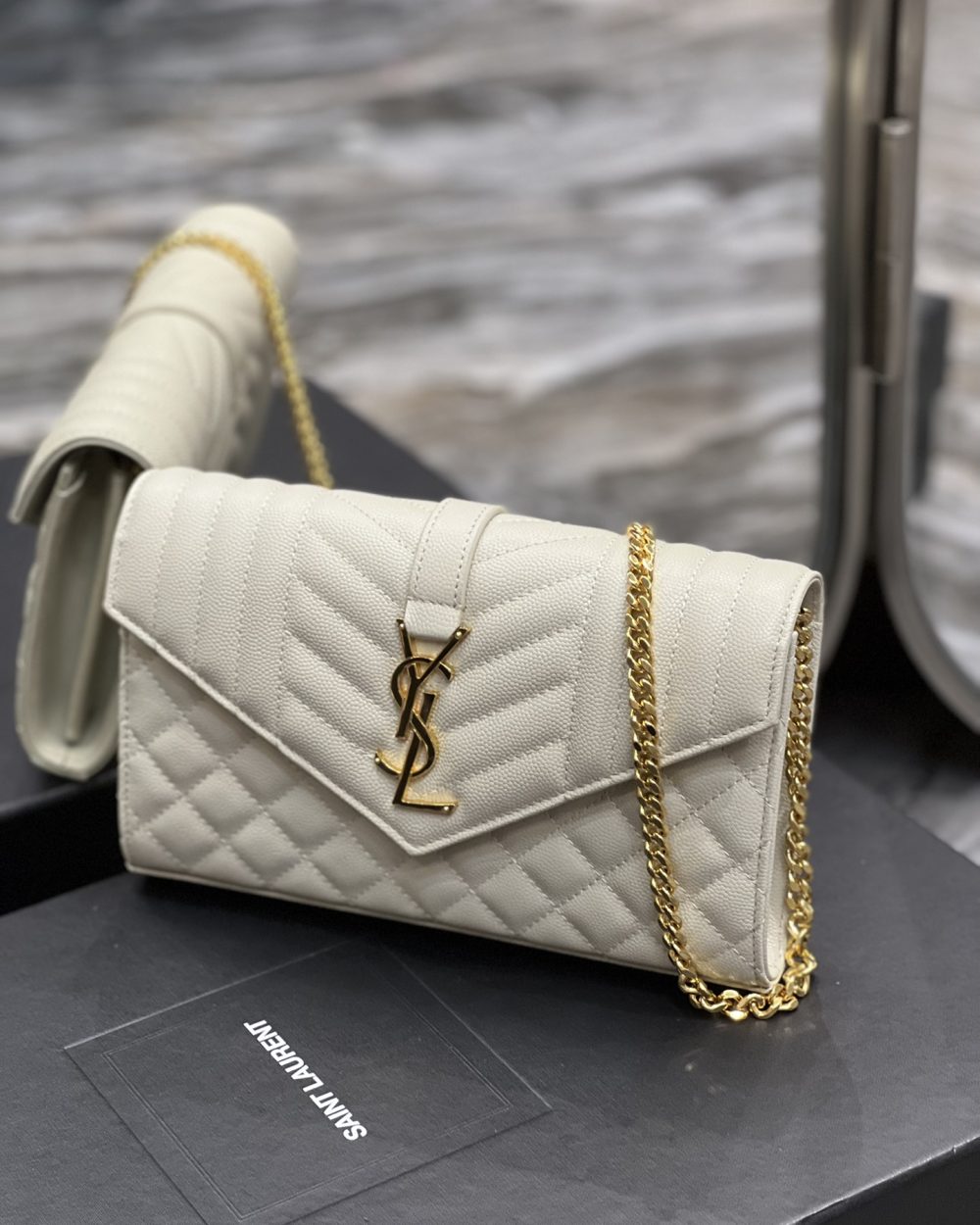 [REP 1:1] Saint Laurent Envelope Small Chain Bag White For Women, Women's Bags 8.6in/22cm YSL