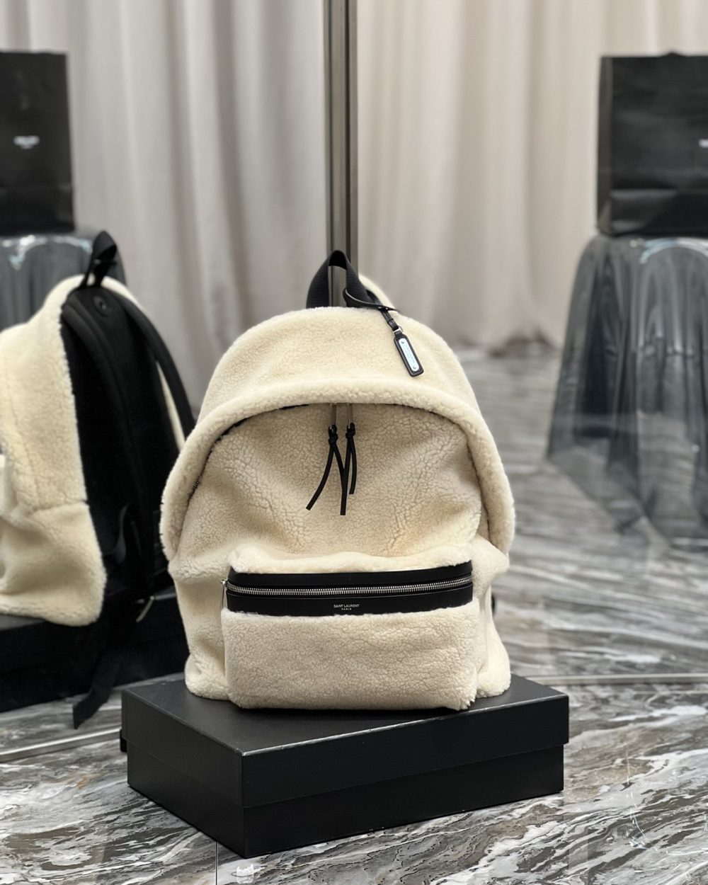 [REP 1:1] Saint Laurent Fleece Backpack Beige For Women, Women's Bags 16.1in/41cm YSL
