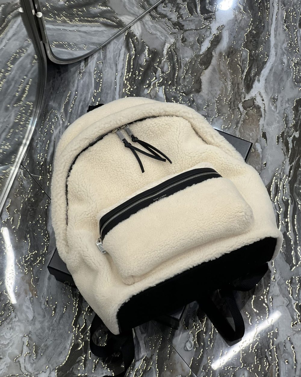 [REP 1:1] Saint Laurent Fleece Backpack Beige For Women, Women's Bags 16.1in/41cm YSL