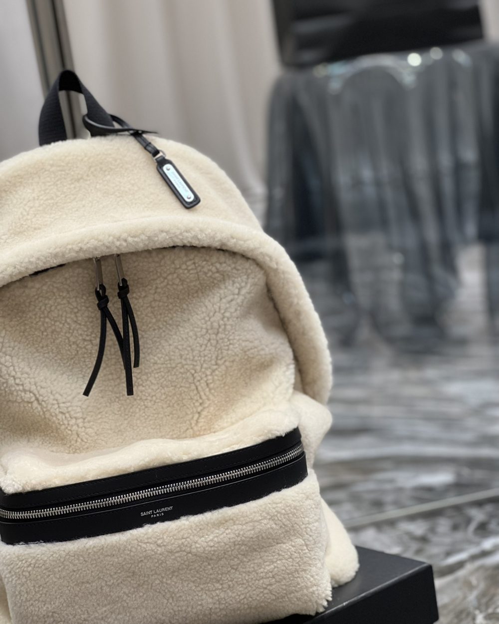 [REP 1:1] Saint Laurent Fleece Backpack Beige For Women, Women's Bags 16.1in/41cm YSL