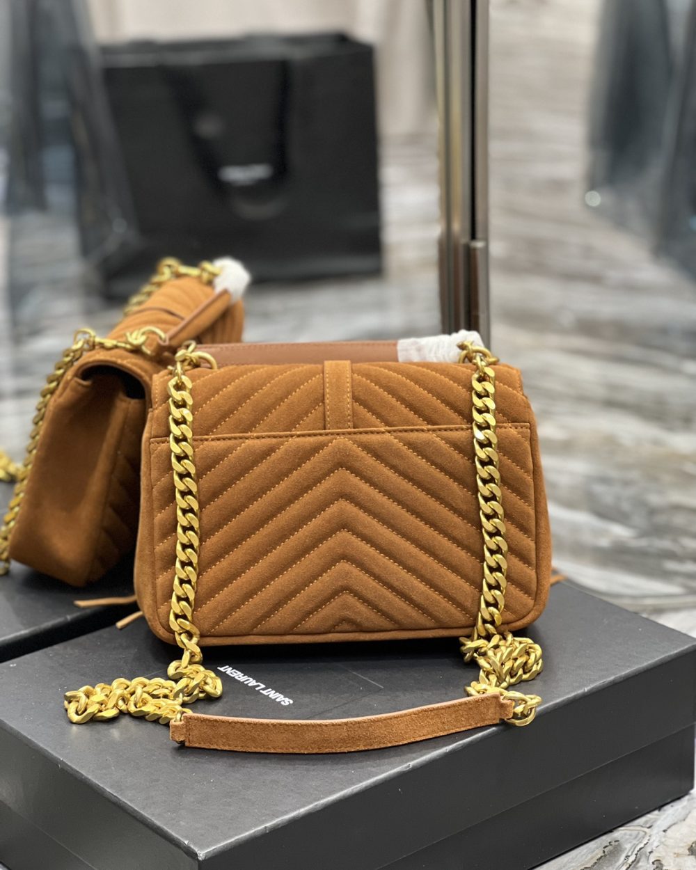 [REP 1:1] Saint Laurent Frosted Belt Fringe Perennial Messenger Bag Brown For Women, Women's Bags 9.4in/24cm YSL