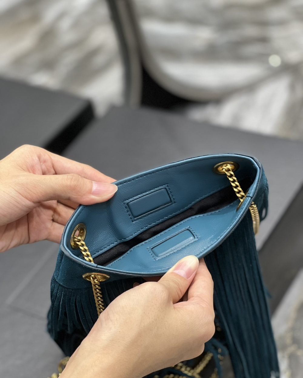 [REP 1:1] Saint Laurent Grace Ladies Tassel Blue For Women, Women's Bags 8.3in/21cm YSL