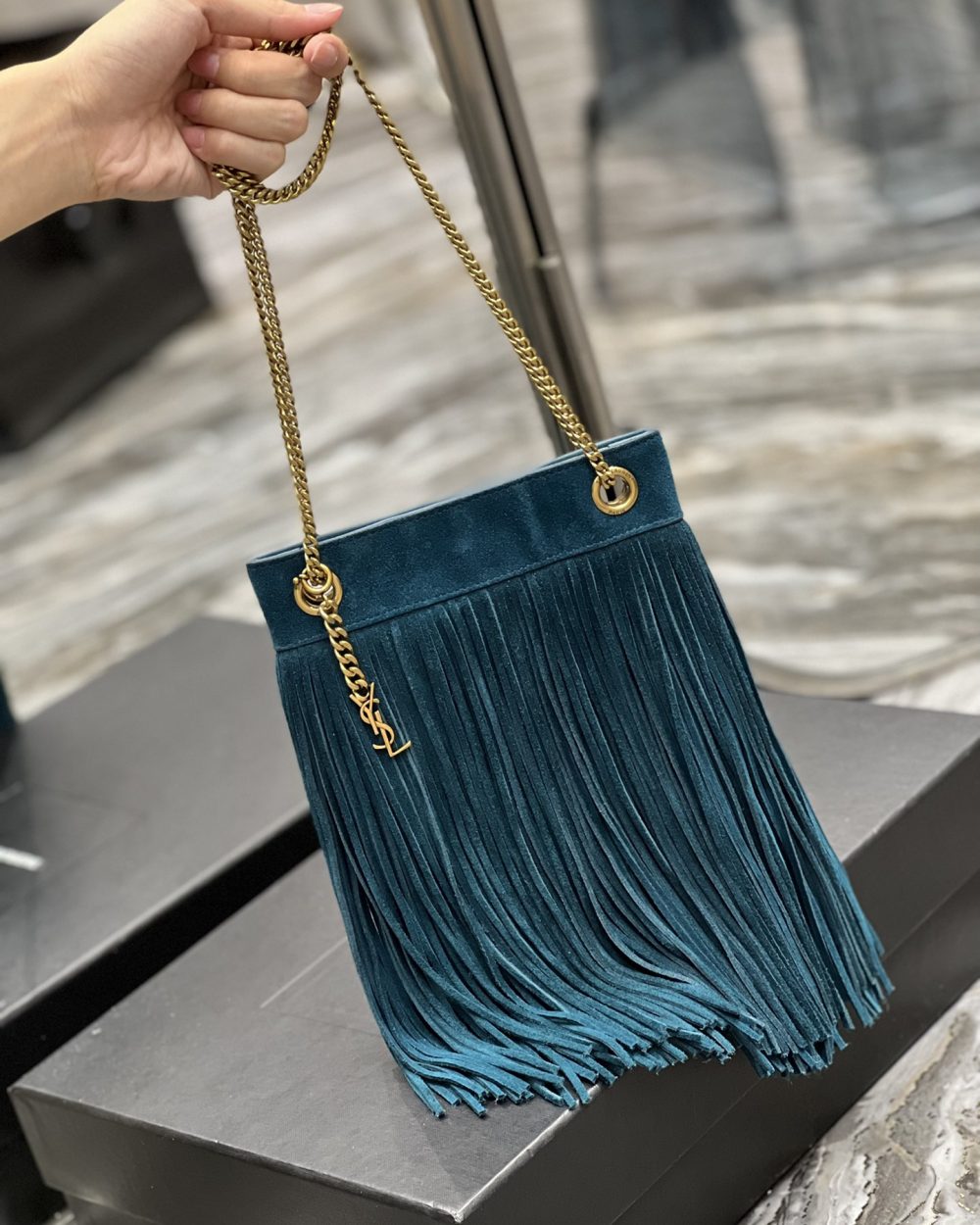 [REP 1:1] Saint Laurent Grace Ladies Tassel Blue For Women, Women's Bags 8.3in/21cm YSL