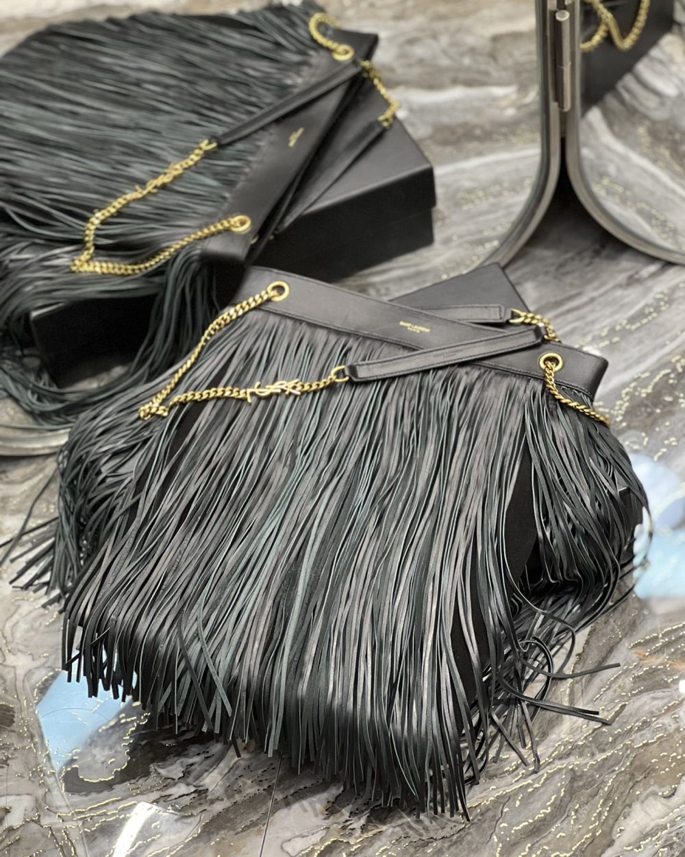 [REP 1:1] Saint Laurent Grace Ladies Tassel Grey For Women, Women's Bags 13.8in/35cm YSL