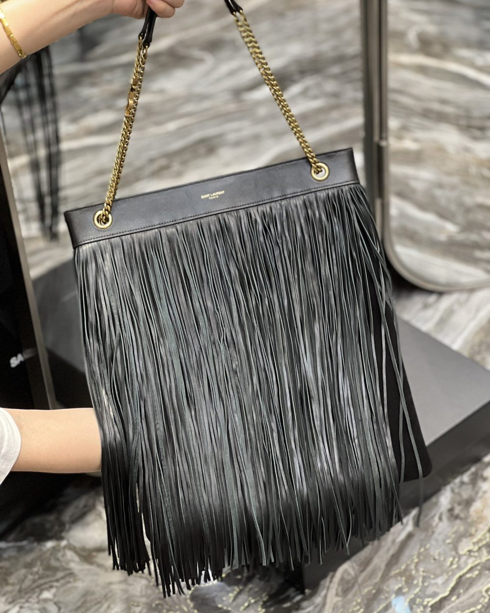 [REP 1:1] Saint Laurent Grace Ladies Tassel Grey For Women, Women's Bags 13.8in/35cm YSL