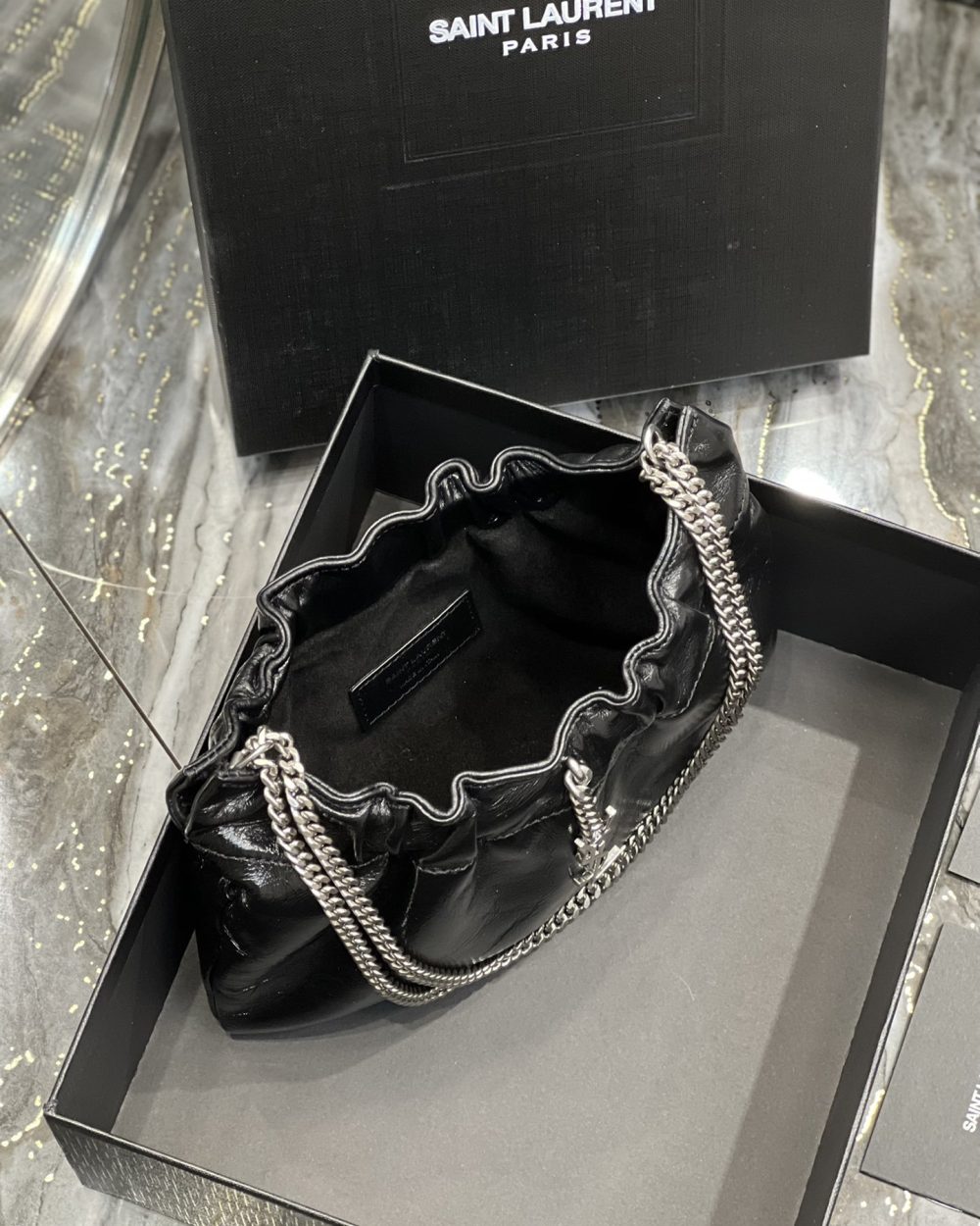 [REP 1:1] Saint Laurent Hobo Mini Bag Black With Silver Hardware For Women 9.4in/24cm YSl